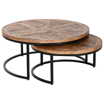 Jeu de 2 tables Home ESPRIT Marron Noir Naturel Métal Bois de manguier 90 x 90 x 40 cm