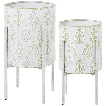 Set de pots de fleurs Alexandra House Living Blanc Vert Métal Volets Avec support (2 Pièces)