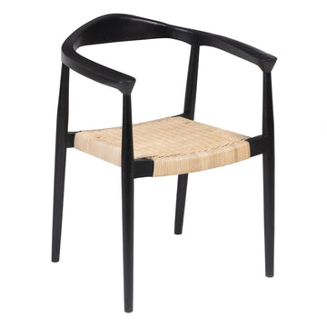 Chaise de Salle à Manger Noir Naturel Rotin bois de teck 59 x 58 x 76,5 cm