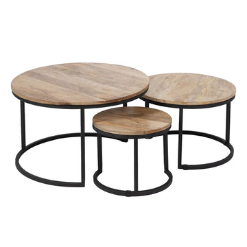 Jeu de 3 tables Noir Naturel 79 x 79 x 48 cm