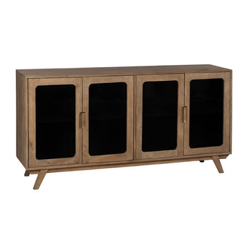 Buffet BURNIE Noir Naturel Verre Bois de manguier 162 x 41 x 83 cm