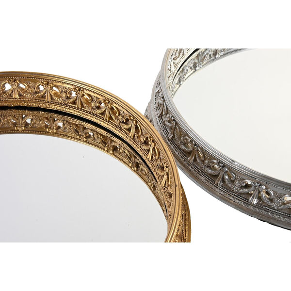 Plateau apéritif DKD Home Decor Miroir Argenté Doré Résine Néoclassique (38,5 x 38,5 x 8 cm) (2 Unités)